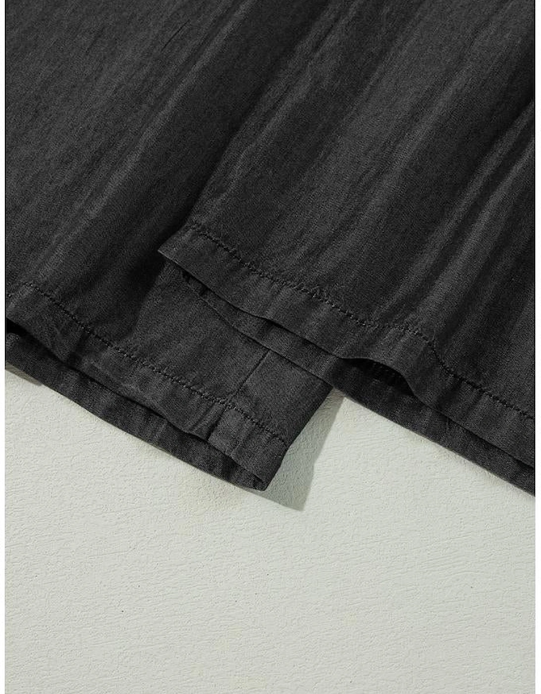Black Side Pockets Frilled Smocked High Waist Wide Leg Jeans