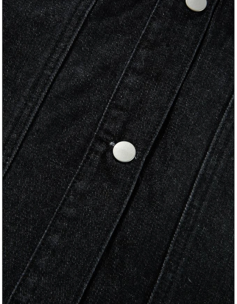 Black Raw Edge Ruffled Short Sleeve Denim Jacket