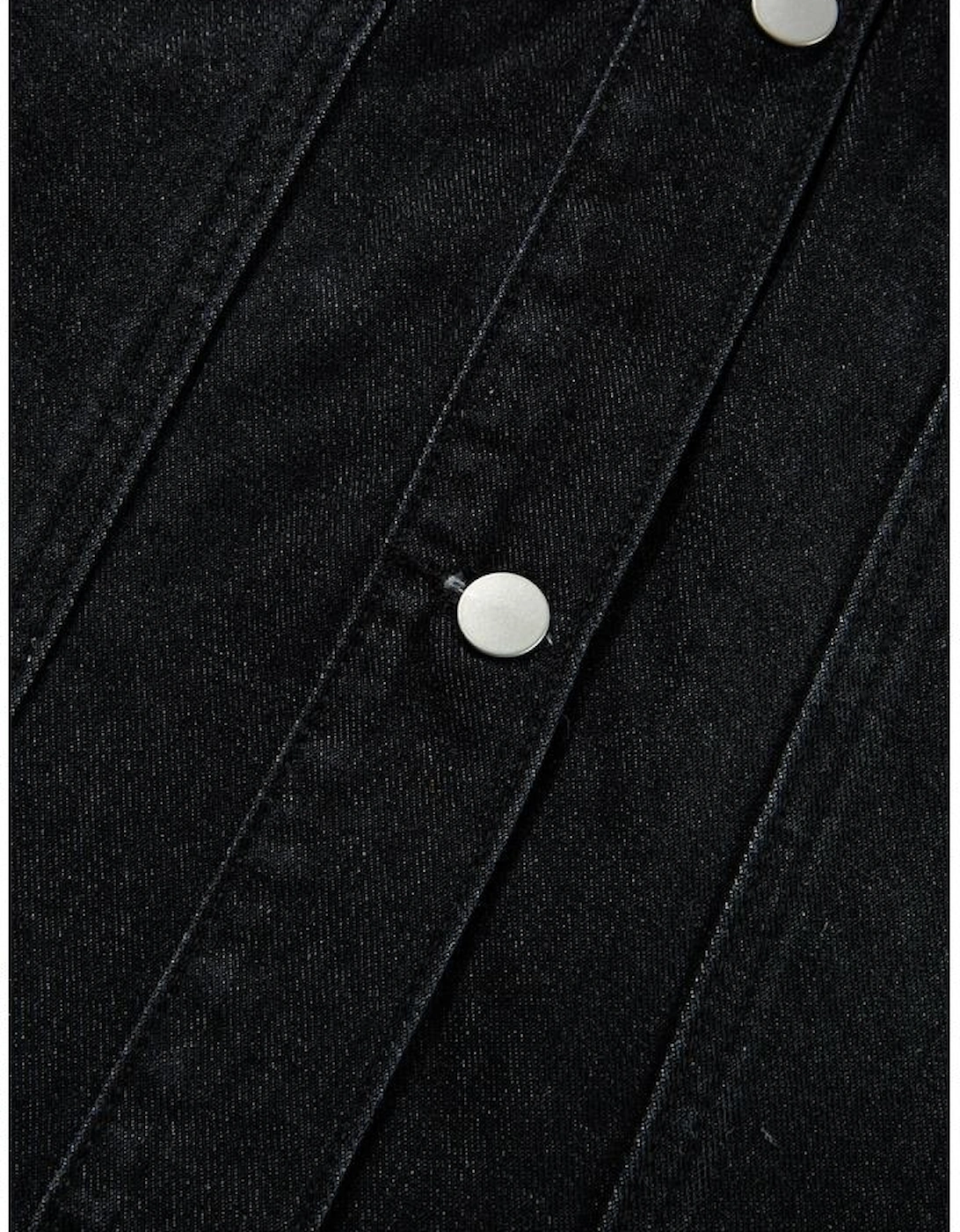 Black Raw Edge Ruffled Short Sleeve Denim Jacket