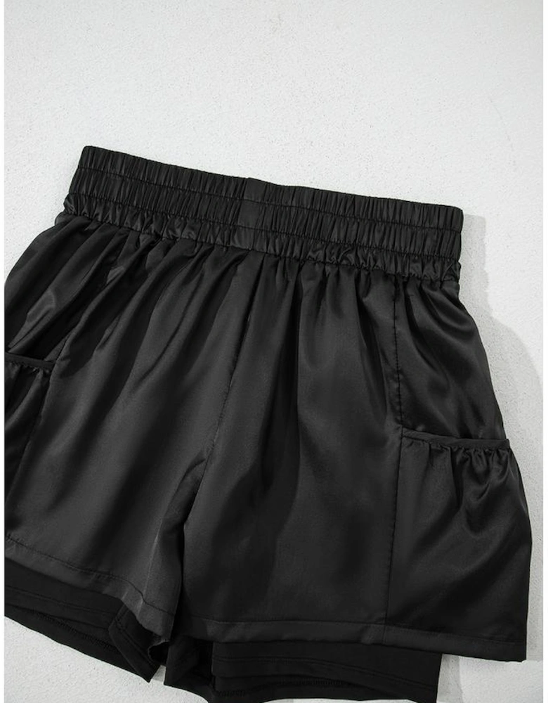 Black Elastic High Waist Pocketed Casual Shorts