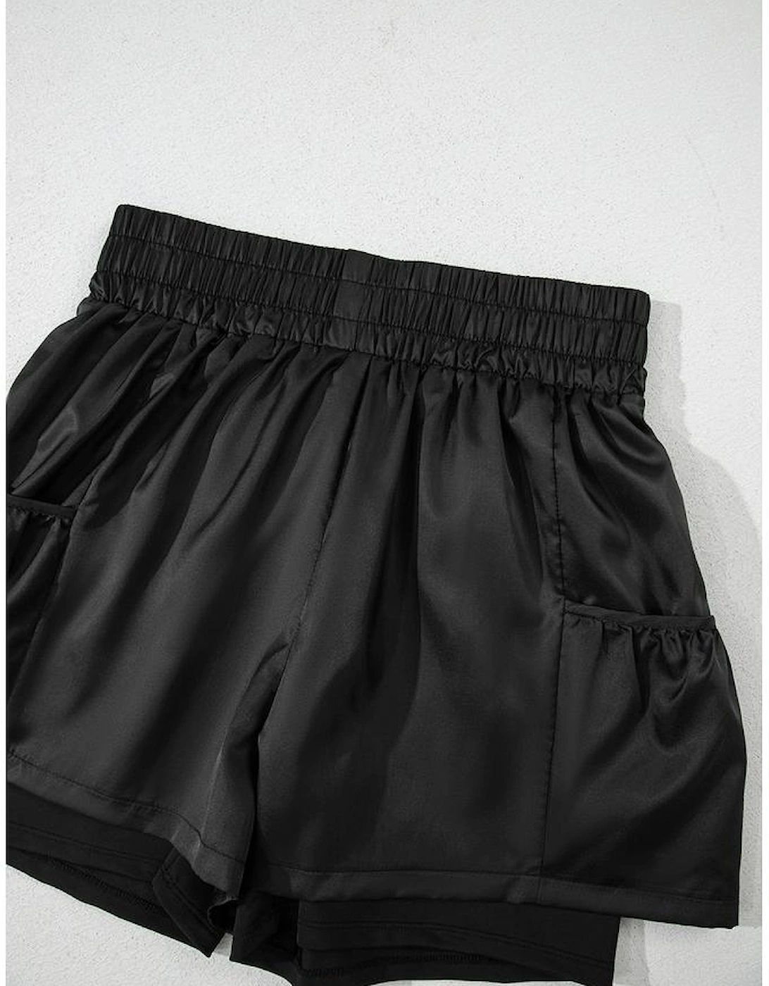 Black Elastic High Waist Pocketed Casual Shorts