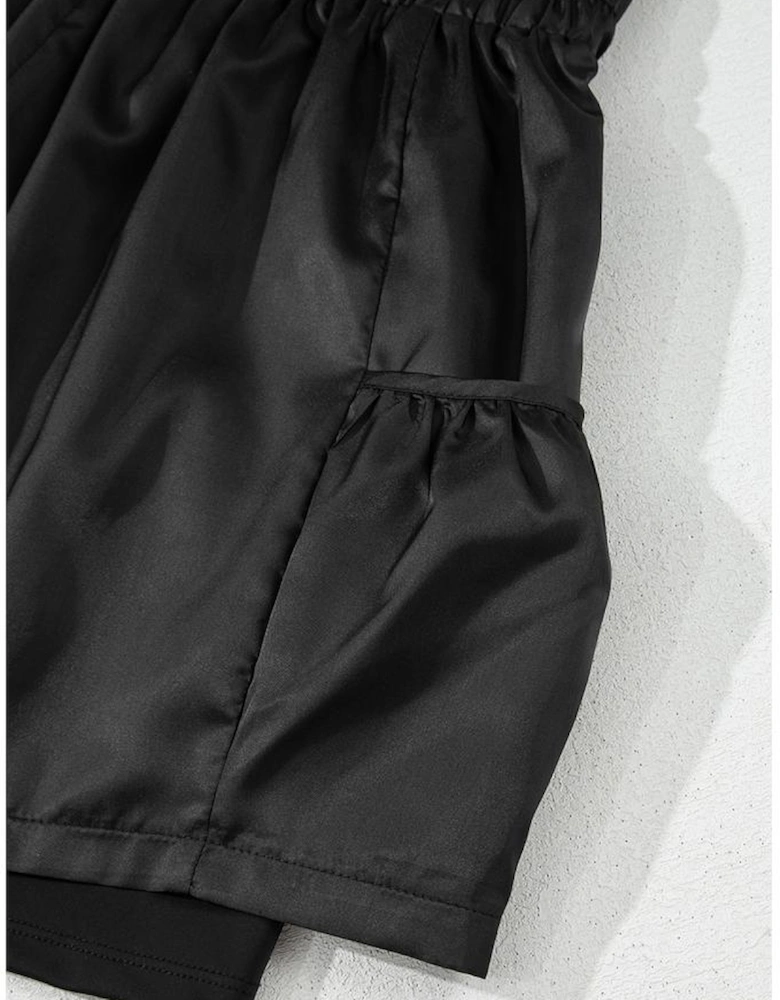 Black Elastic High Waist Pocketed Casual Shorts