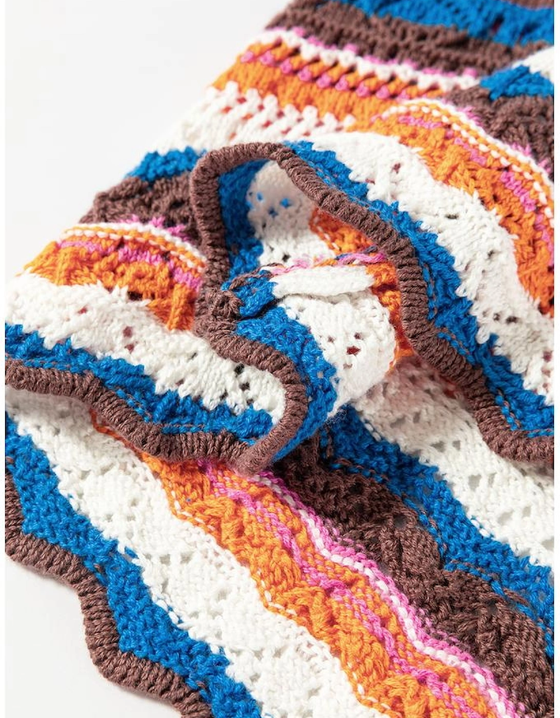 Dark Blue Striped Textured Knit Crew Neck Sweater Vest