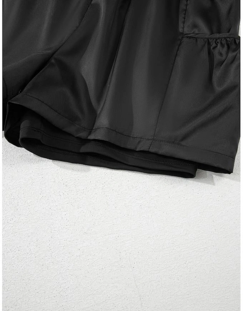 Black Elastic High Waist Pocketed Casual Shorts