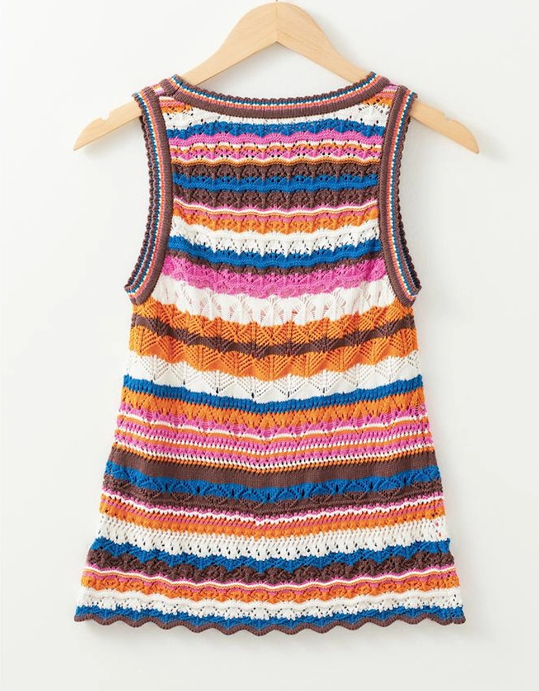 Dark Blue Striped Textured Knit Crew Neck Sweater Vest