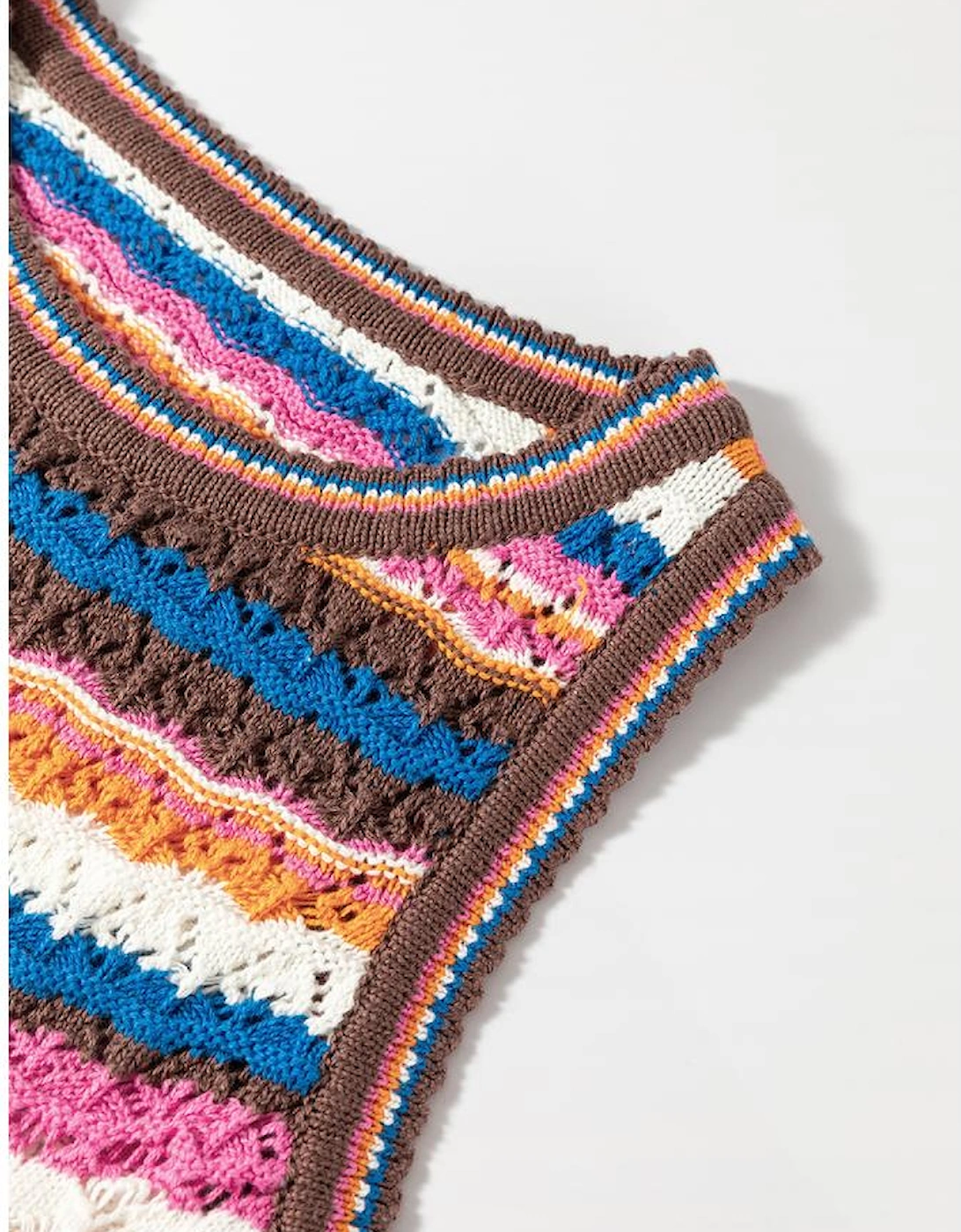 Dark Blue Striped Textured Knit Crew Neck Sweater Vest