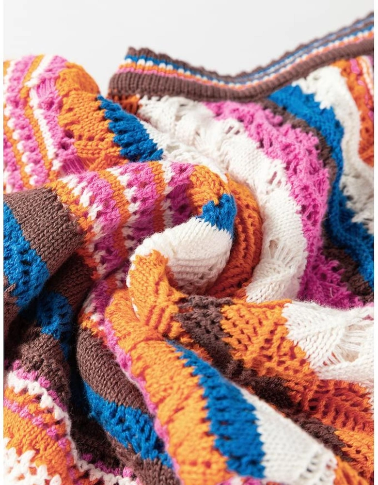 Dark Blue Striped Textured Knit Crew Neck Sweater Vest