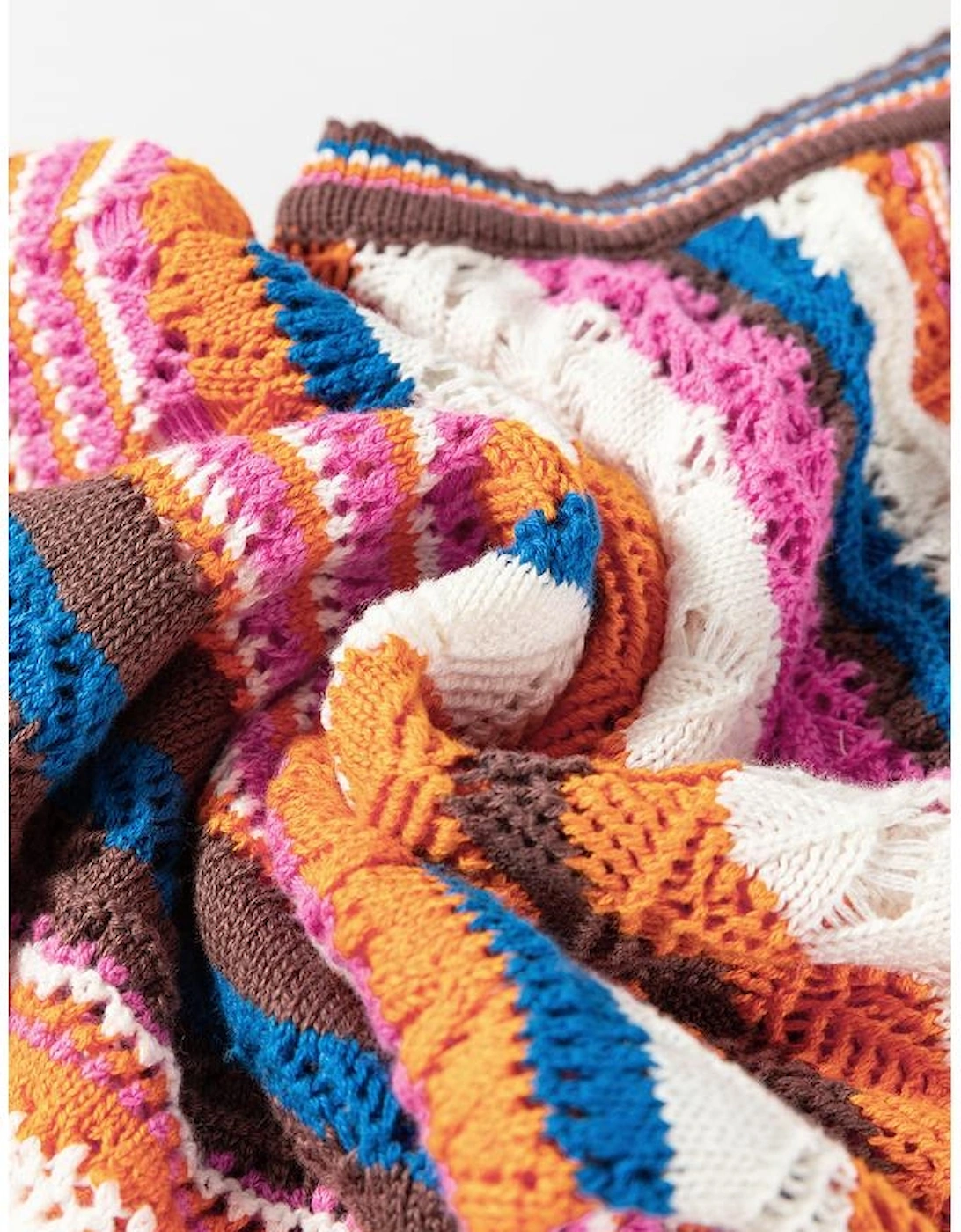 Dark Blue Striped Textured Knit Crew Neck Sweater Vest