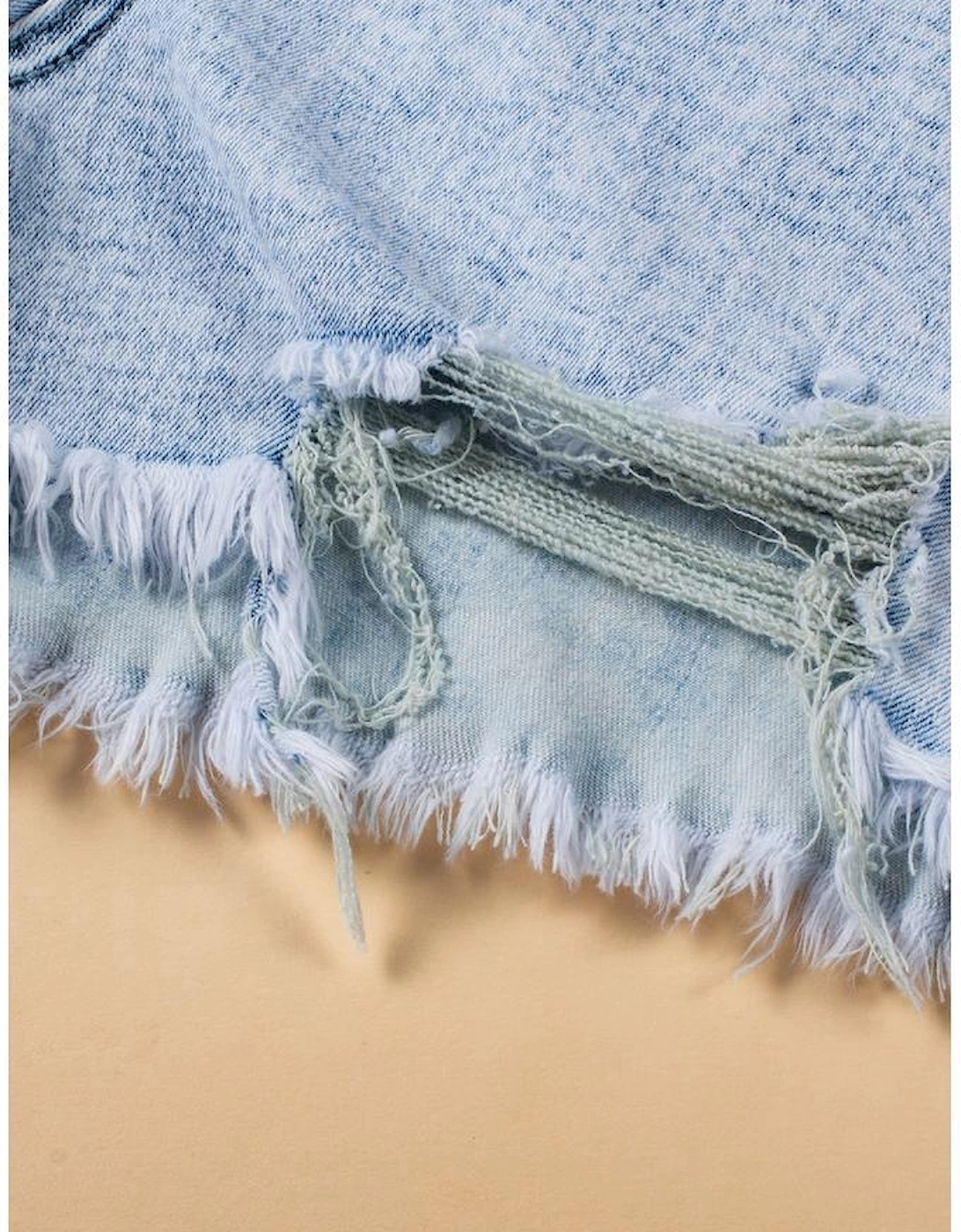 Light Blue Acid Wash Crossed Raw Edge Denim Shorts