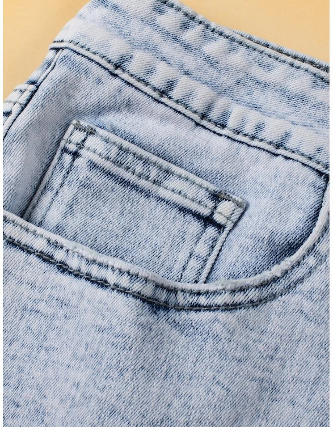 Light Blue Acid Wash Crossed Raw Edge Denim Shorts