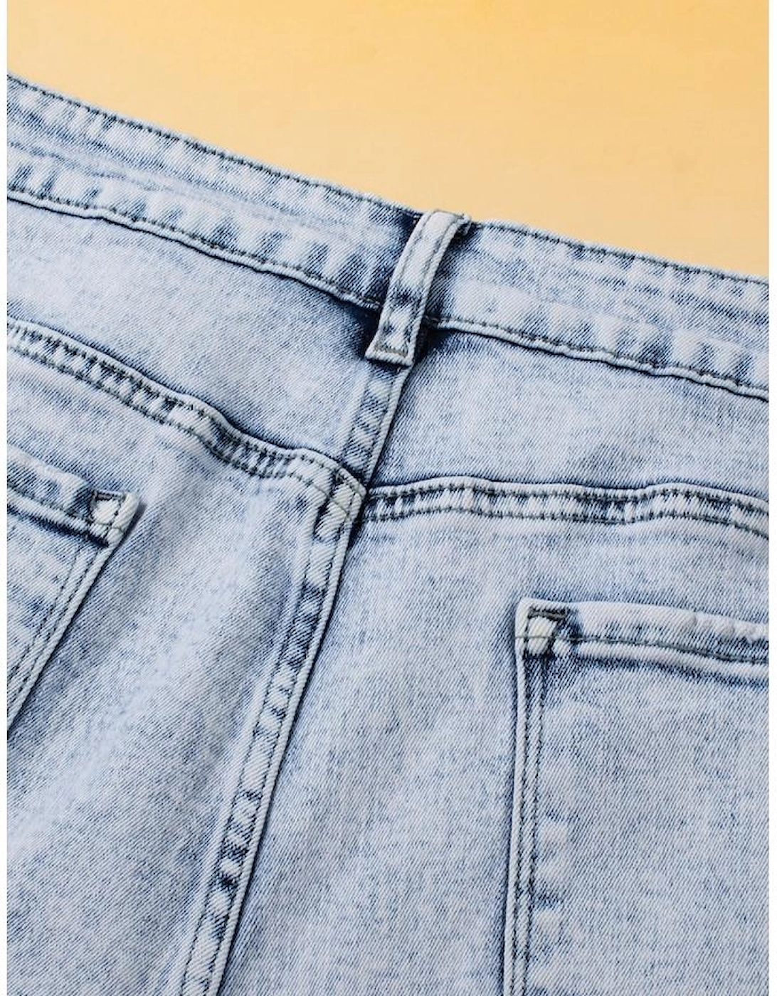 Light Blue Acid Wash Crossed Raw Edge Denim Shorts