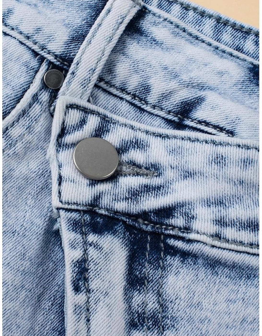 Light Blue Acid Wash Crossed Raw Edge Denim Shorts