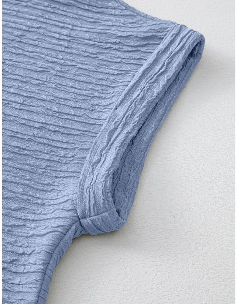 Myosotis Solid Color Textured Crinkle Short Sleeve T Shirt Dress