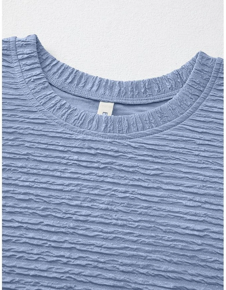 Myosotis Solid Color Textured Crinkle Short Sleeve T Shirt Dress