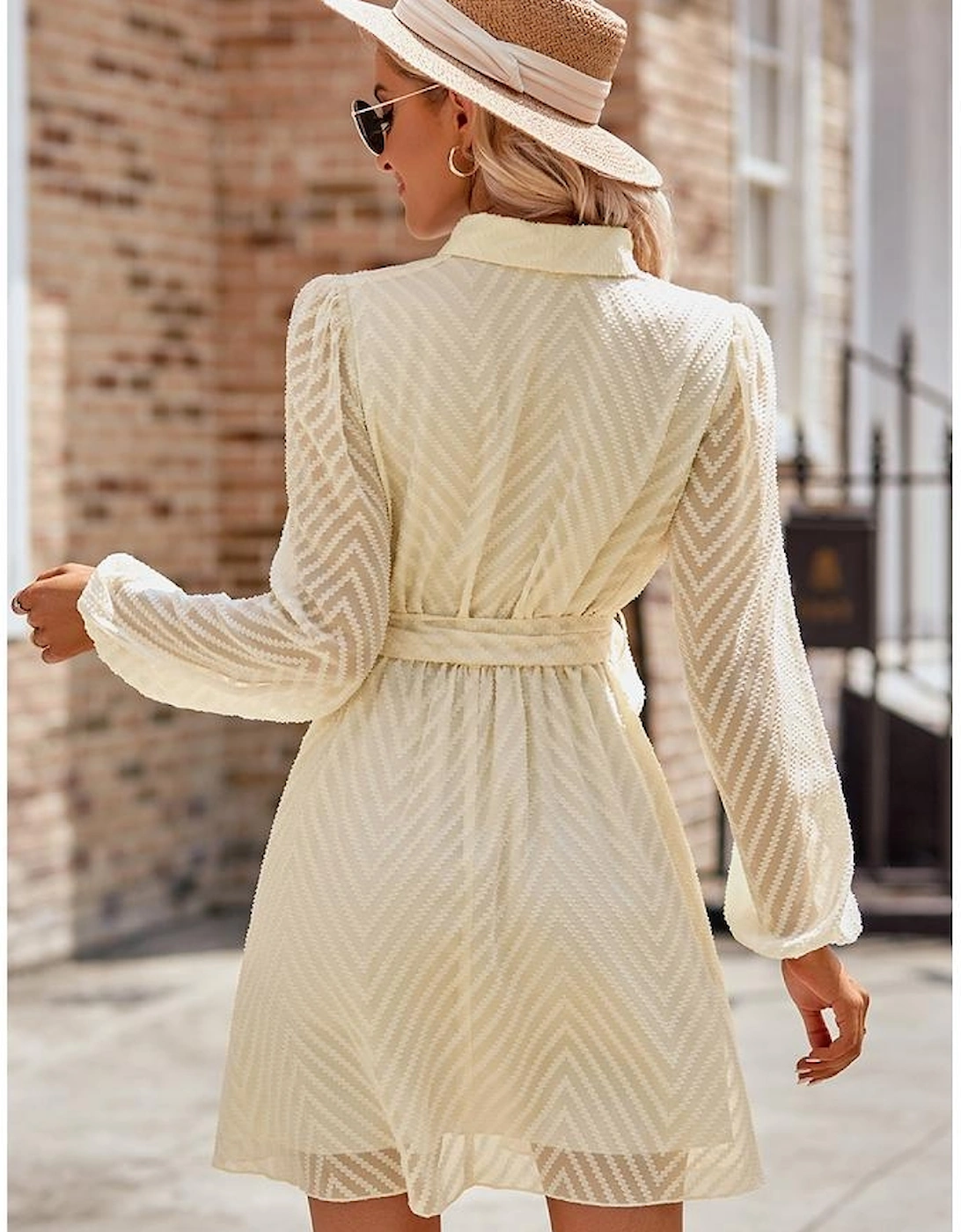 Apricot V Striped Sheer Puff Sleeve Surplice Knot Mini Dress