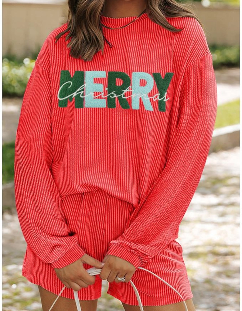 Gold Flame Corded MERRY Christmas Letter Top and Shorts Set