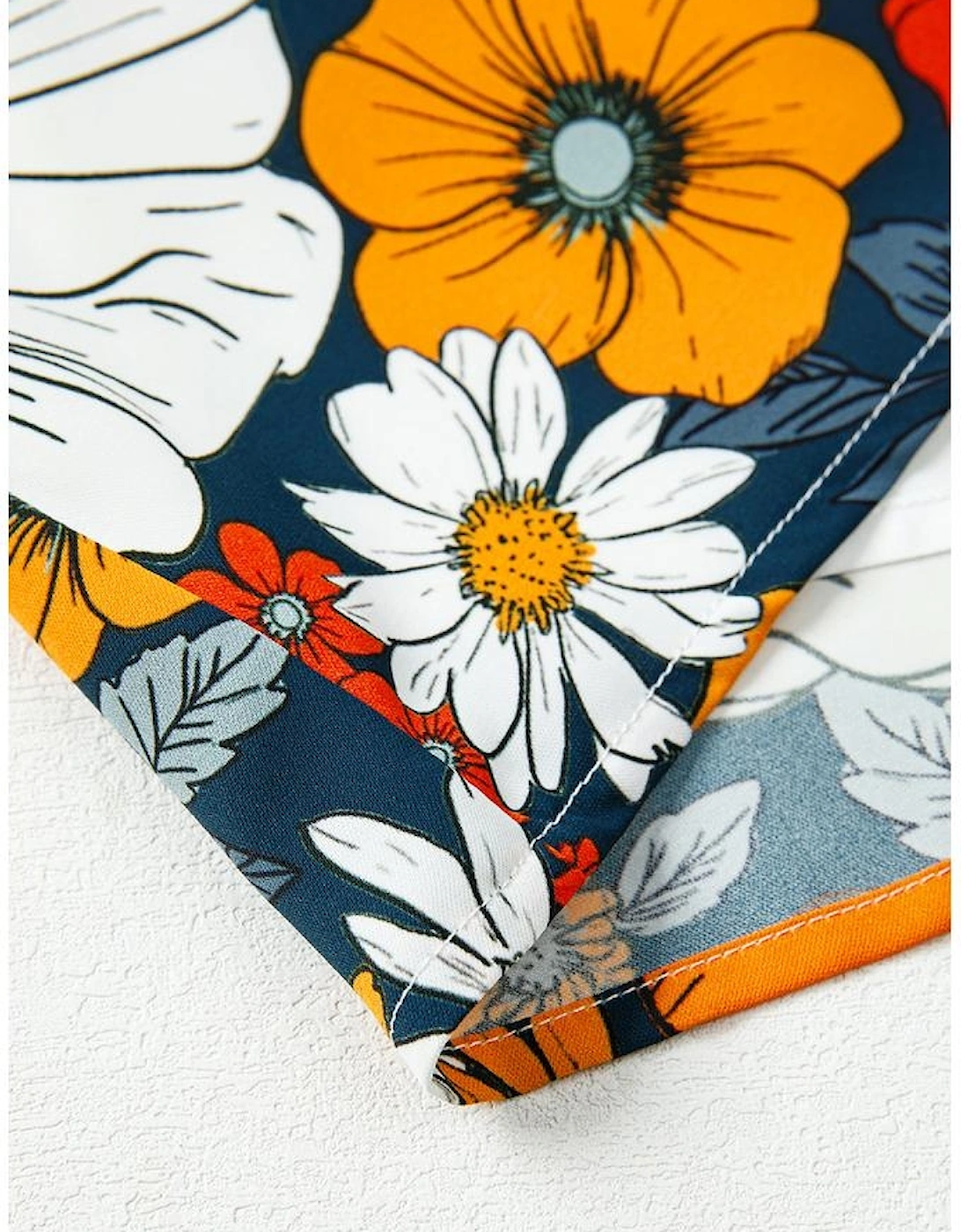 Orange Floral Print Striped Lace V Neck Long Sleeve Mini Dress