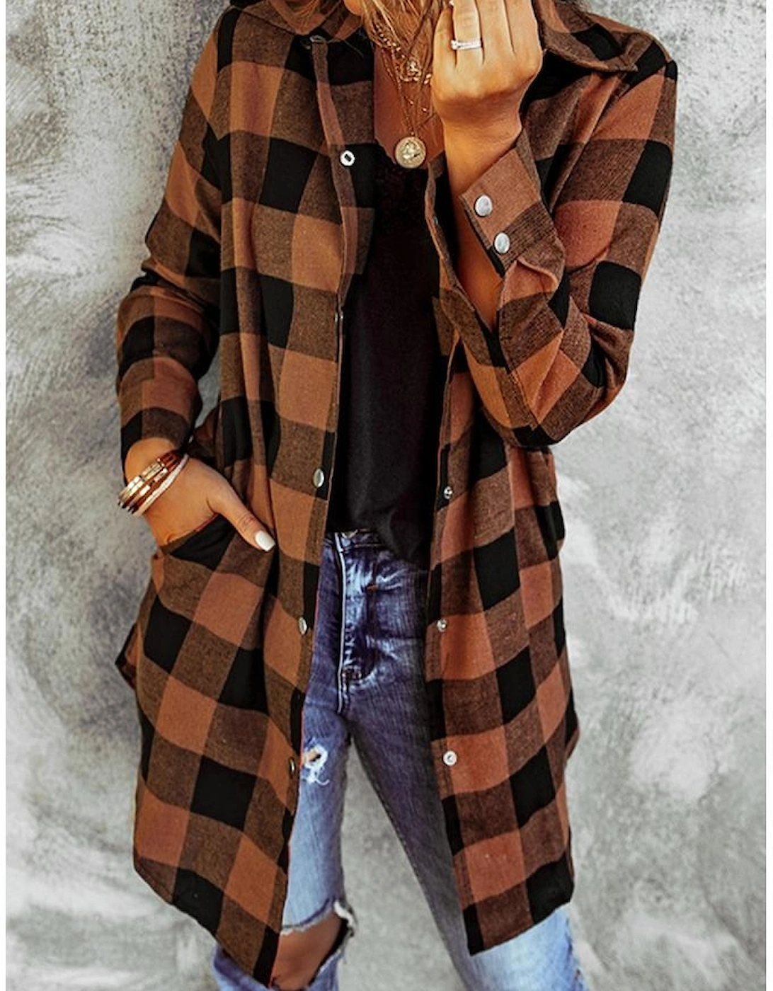 Azura Exchange Plaid Shirt Coat
