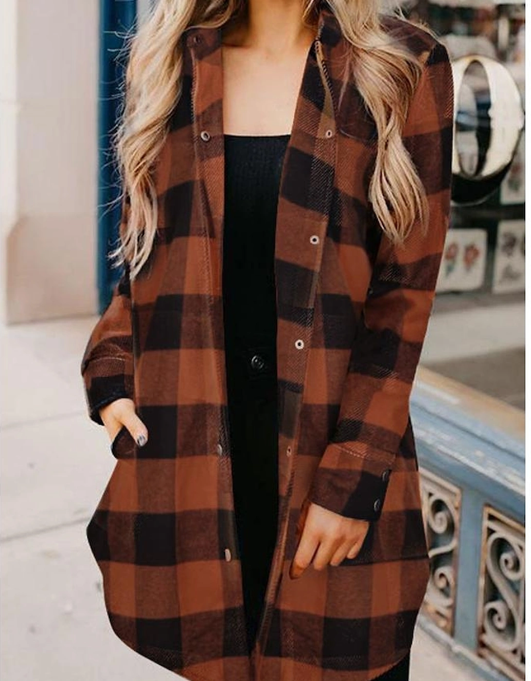 Azura Exchange Plaid Shirt Coat
