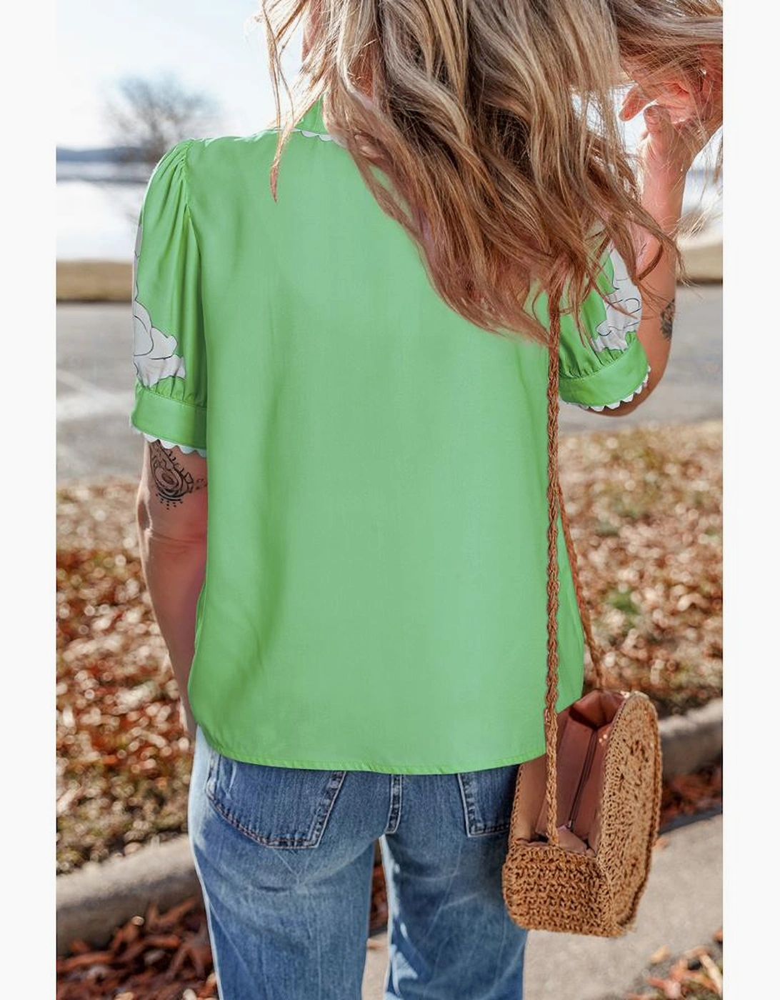 Green Floral Ric Rac Edge Puff Sleeve Button Up Summer Shirt, 13 of 12