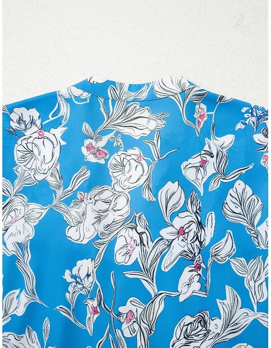 Sky Blue V Neck Floral Print 3/4 Puff Sleeve Blouse