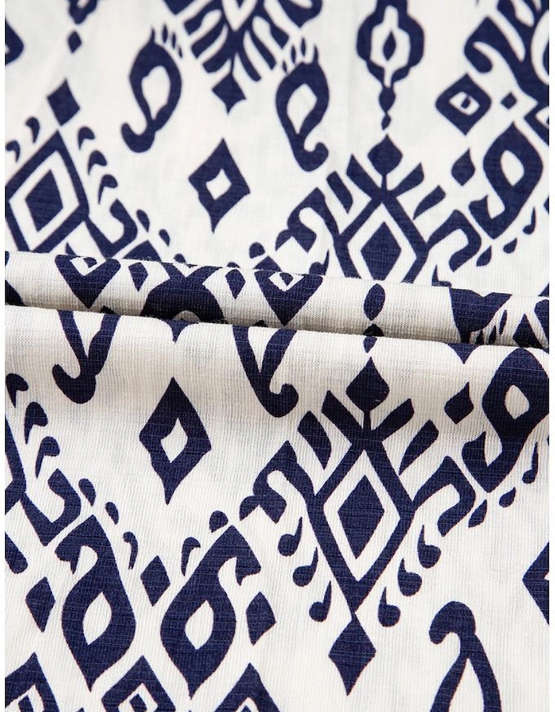 Blue Boho Geometric Print Shirred High Waist Wide Leg Jumpsuit