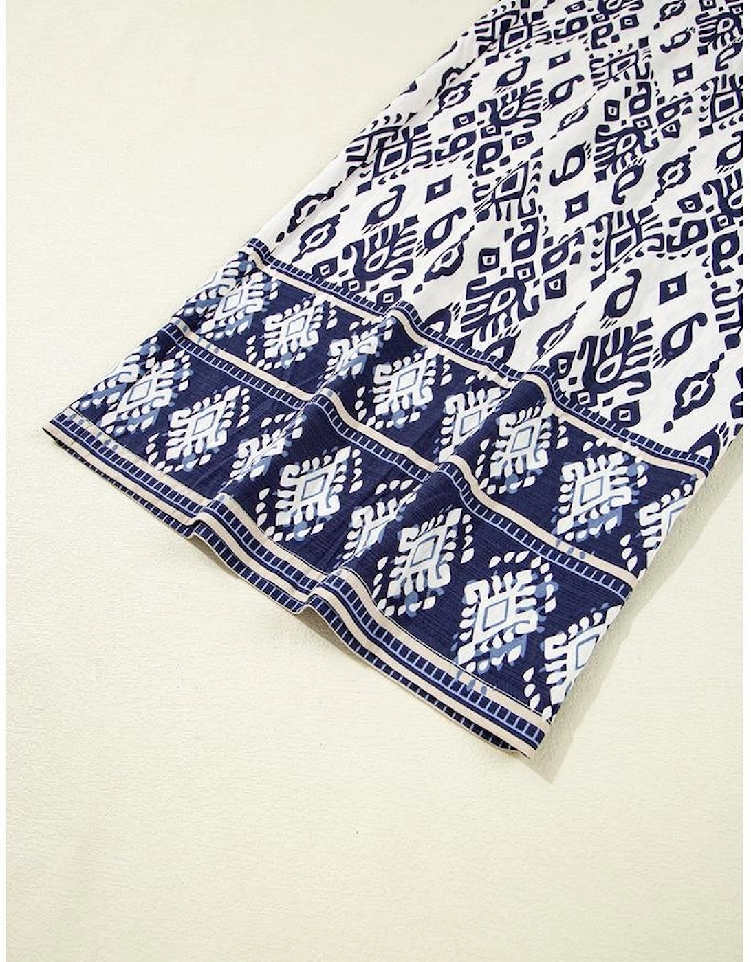 Blue Boho Geometric Print Shirred High Waist Wide Leg Jumpsuit