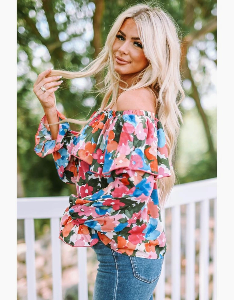 Floral Print Ruffled Off Shoulder Blouse