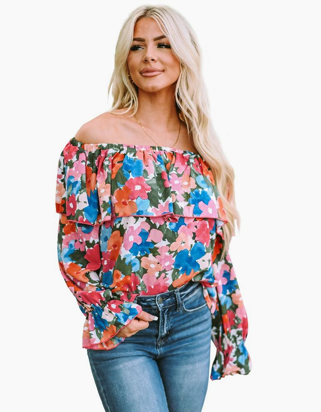 Floral Print Ruffled Off Shoulder Blouse