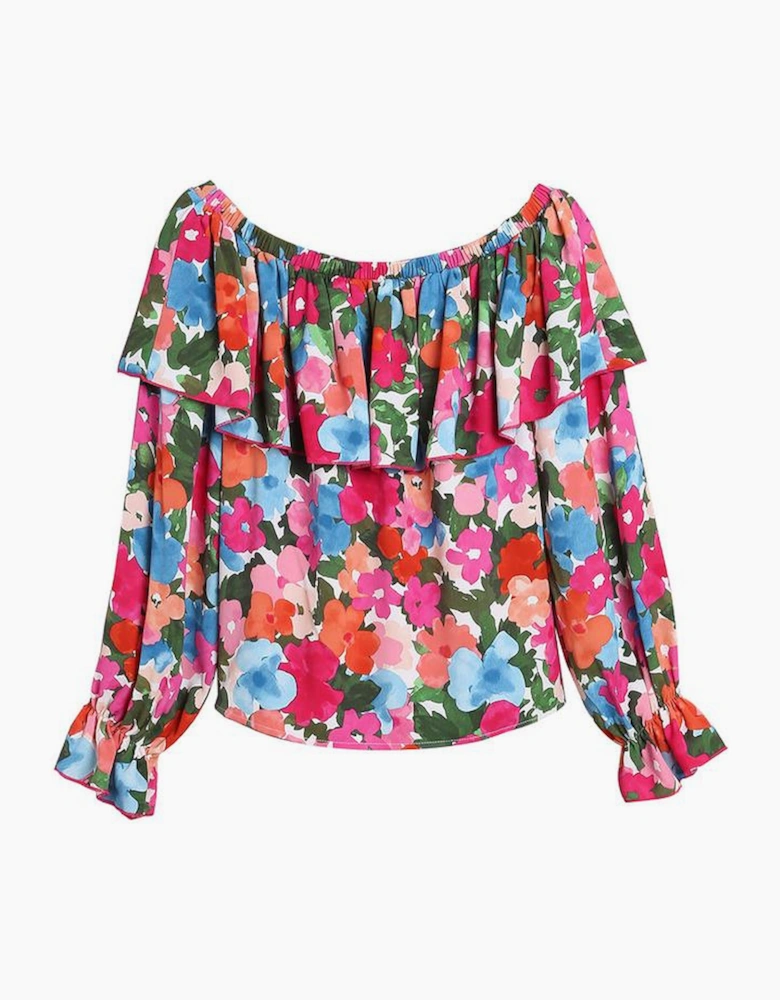 Floral Print Ruffled Off Shoulder Blouse