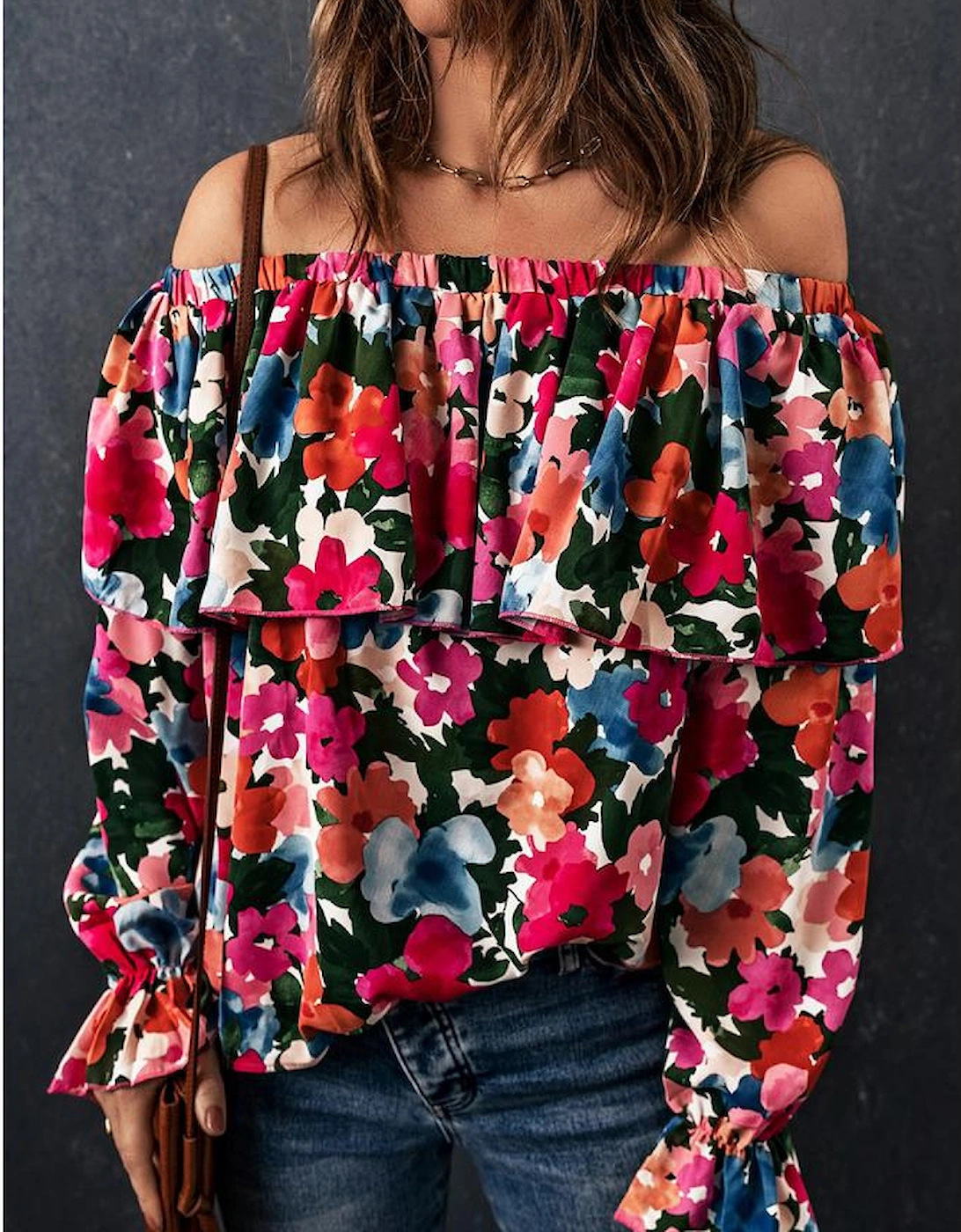 Floral Print Ruffled Off Shoulder Blouse, 17 of 16