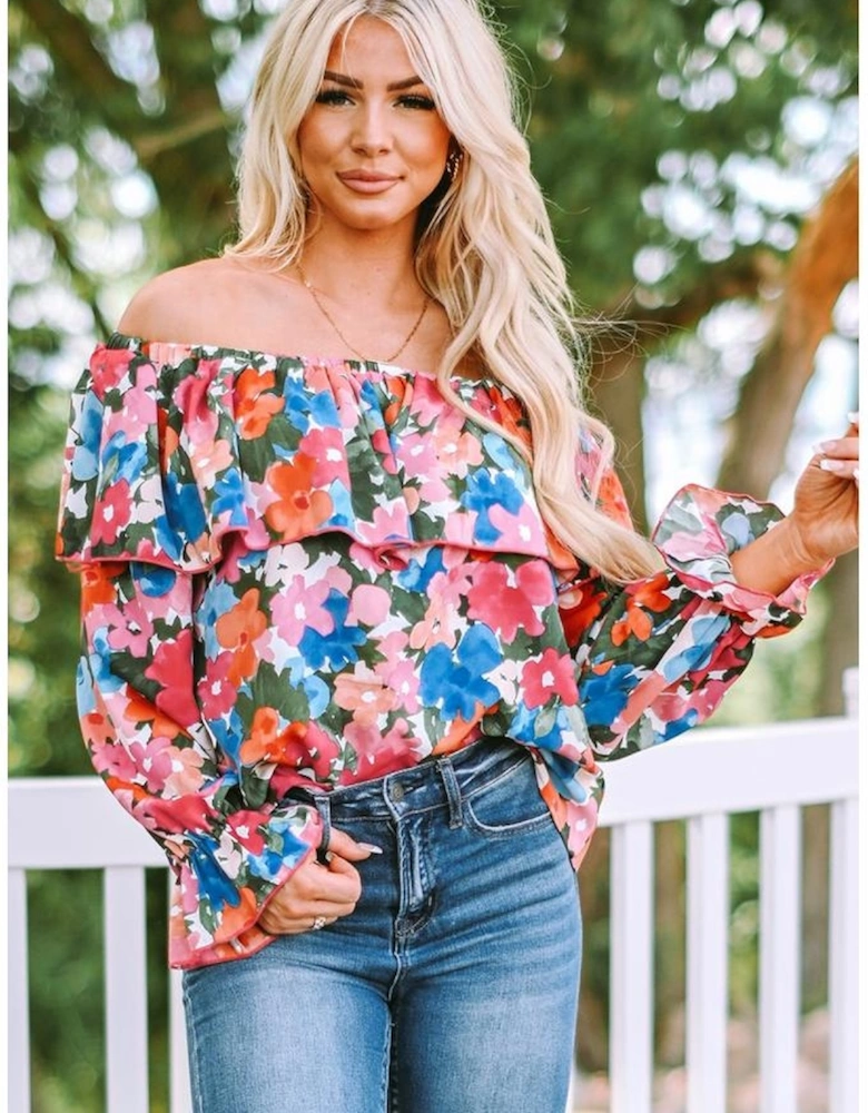 Floral Print Ruffled Off Shoulder Blouse