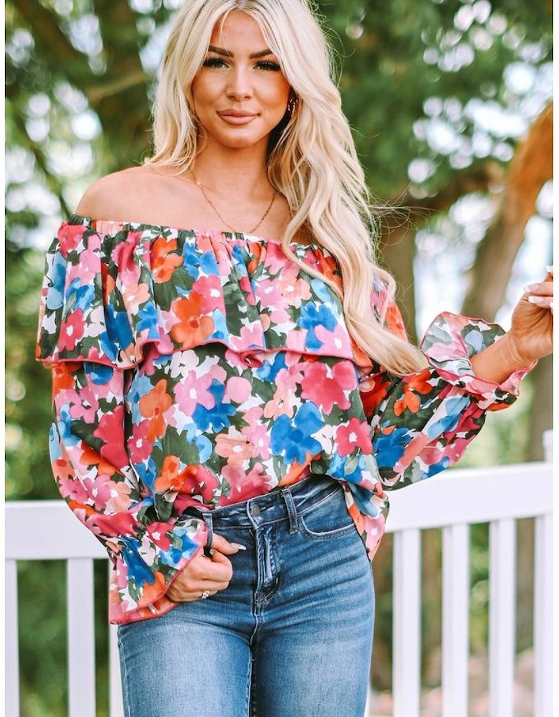 Floral Print Ruffled Off Shoulder Blouse