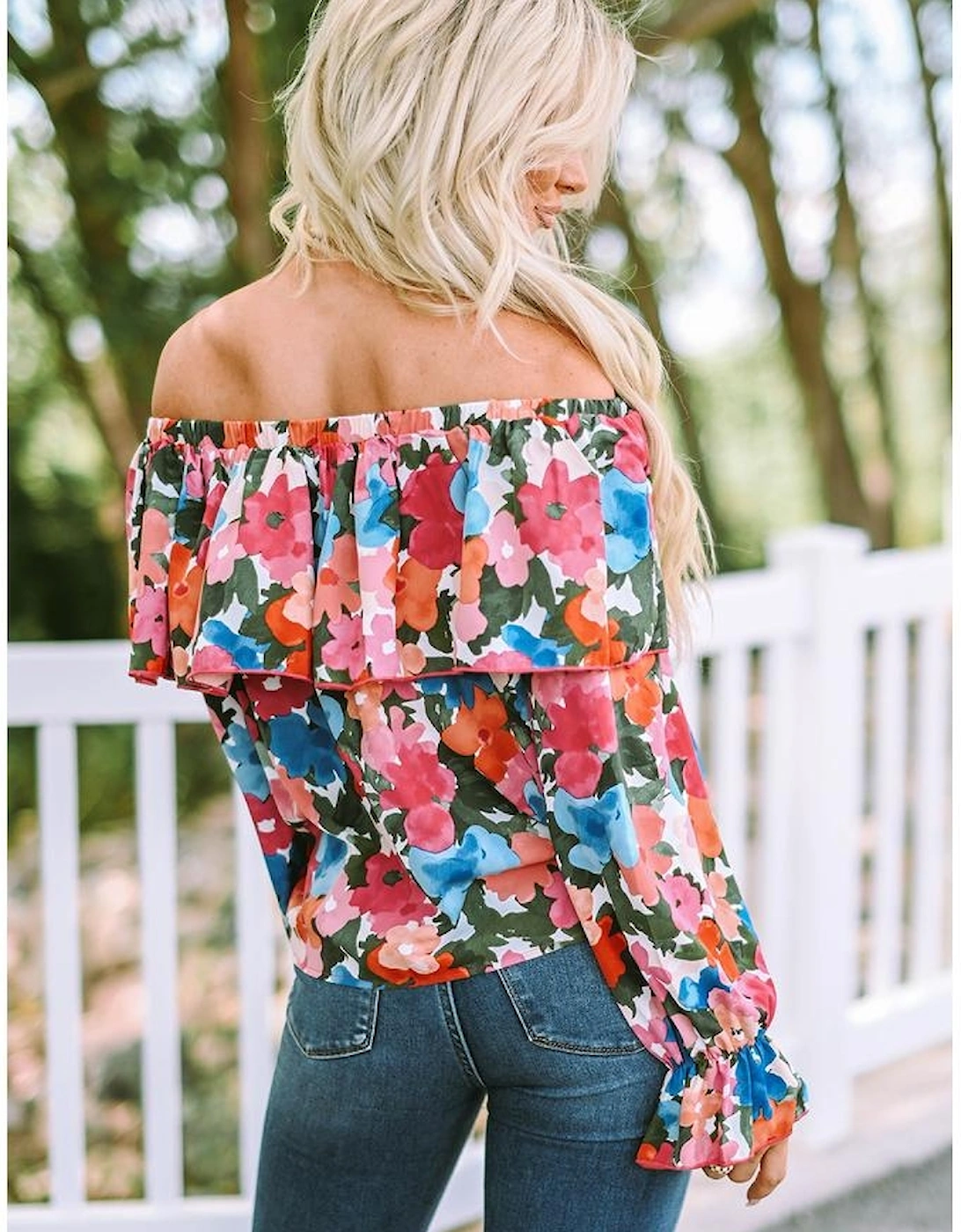 Floral Print Ruffled Off Shoulder Blouse