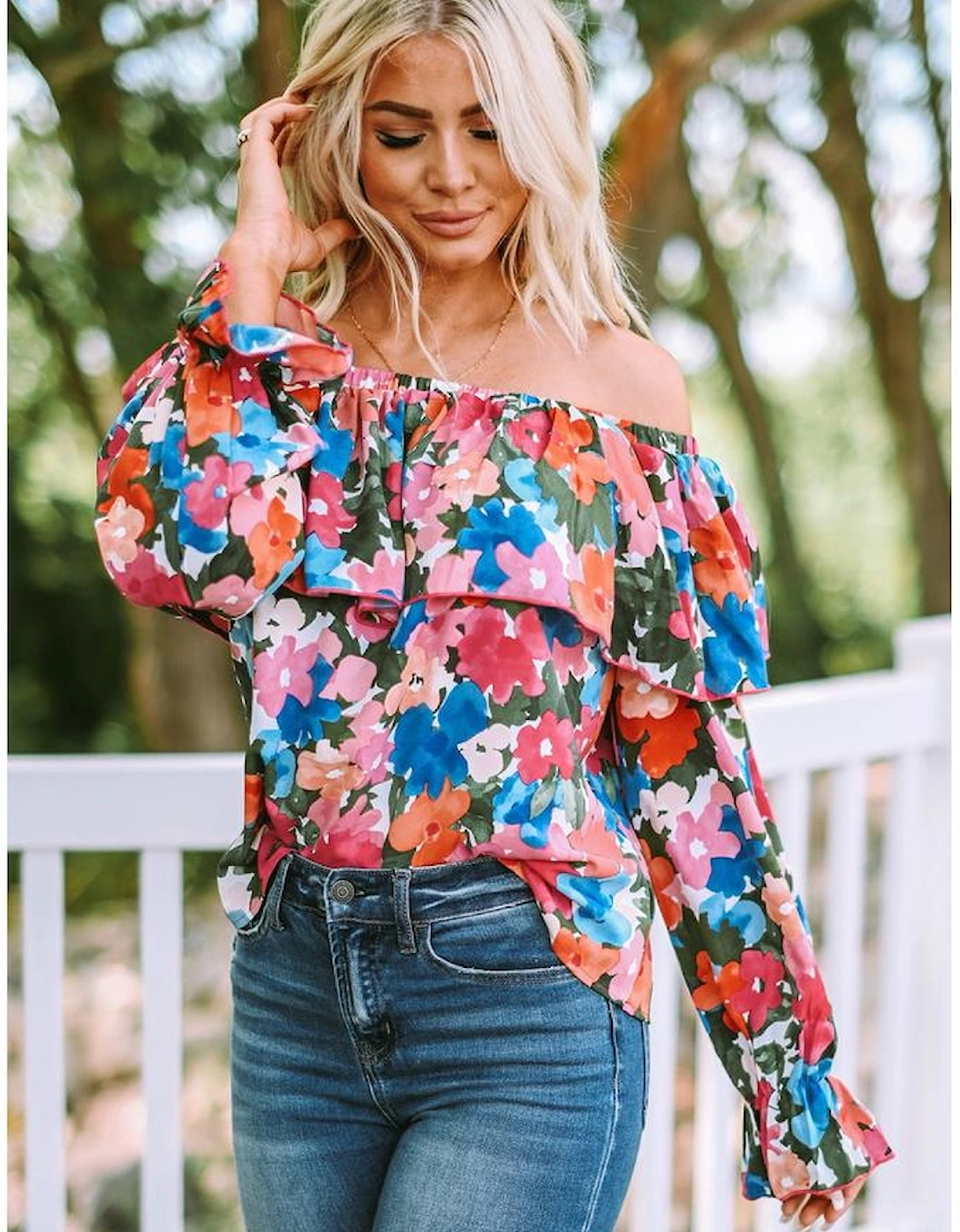 Floral Print Ruffled Off Shoulder Blouse