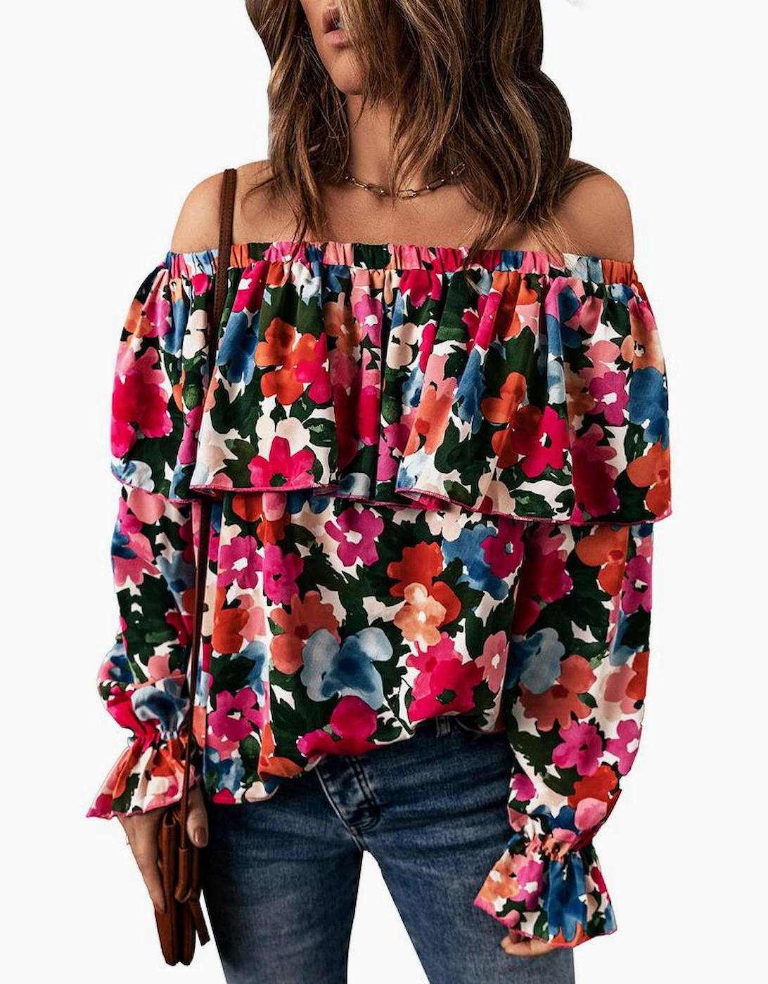 Floral Print Ruffled Off Shoulder Blouse