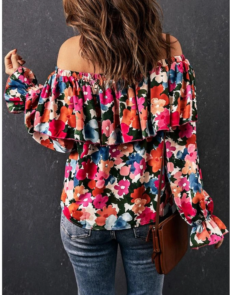 Floral Print Ruffled Off Shoulder Blouse