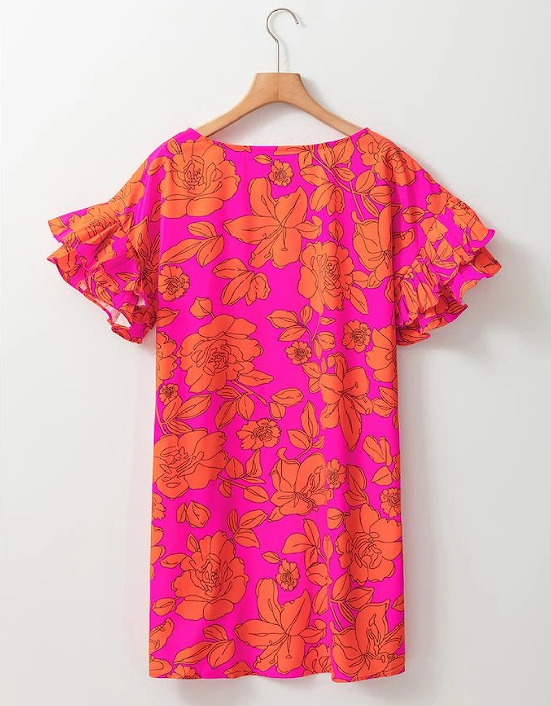 Pink Voluminous Ruffled Sleeve Floral Dress