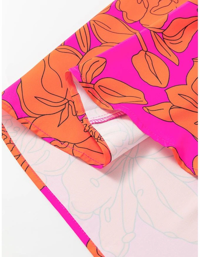 Pink Voluminous Ruffled Sleeve Floral Dress