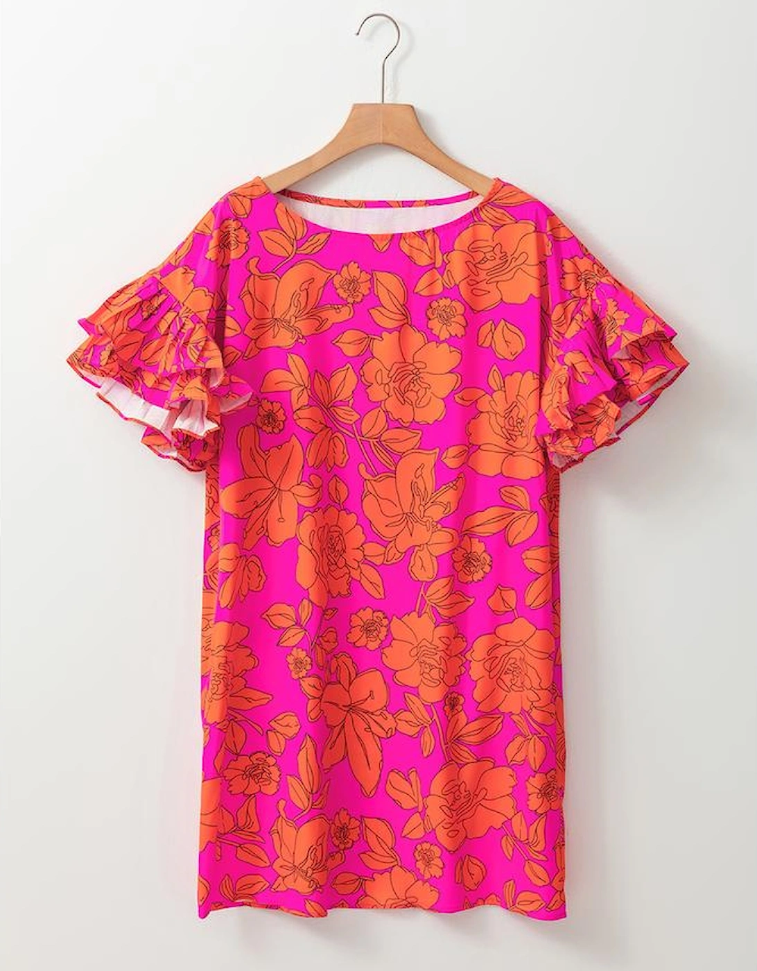 Pink Voluminous Ruffled Sleeve Floral Dress