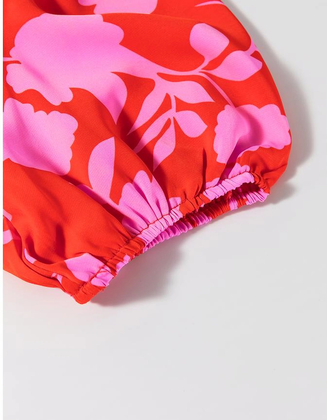 Red Floral Bubble Sleeve Sweetheart Neck Ruffled Mini Dress