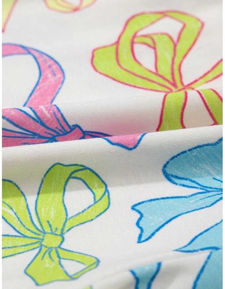 White Cheerful Bow Print Elastic Pull On Casual Shorts