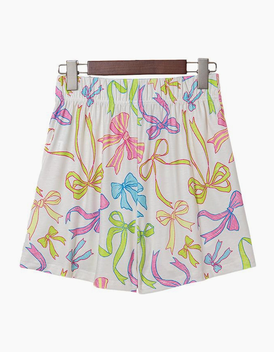 White Cheerful Bow Print Elastic Pull On Casual Shorts