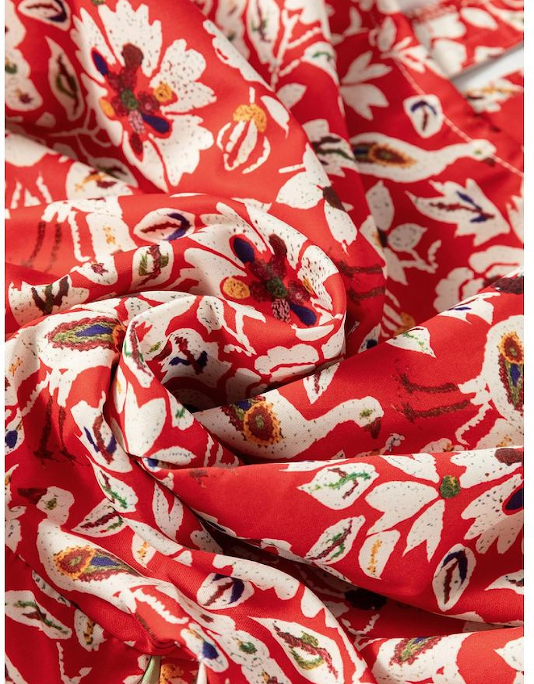 Red Colorful Floral Patchwork Long Sleeve Pleated Mini Dress