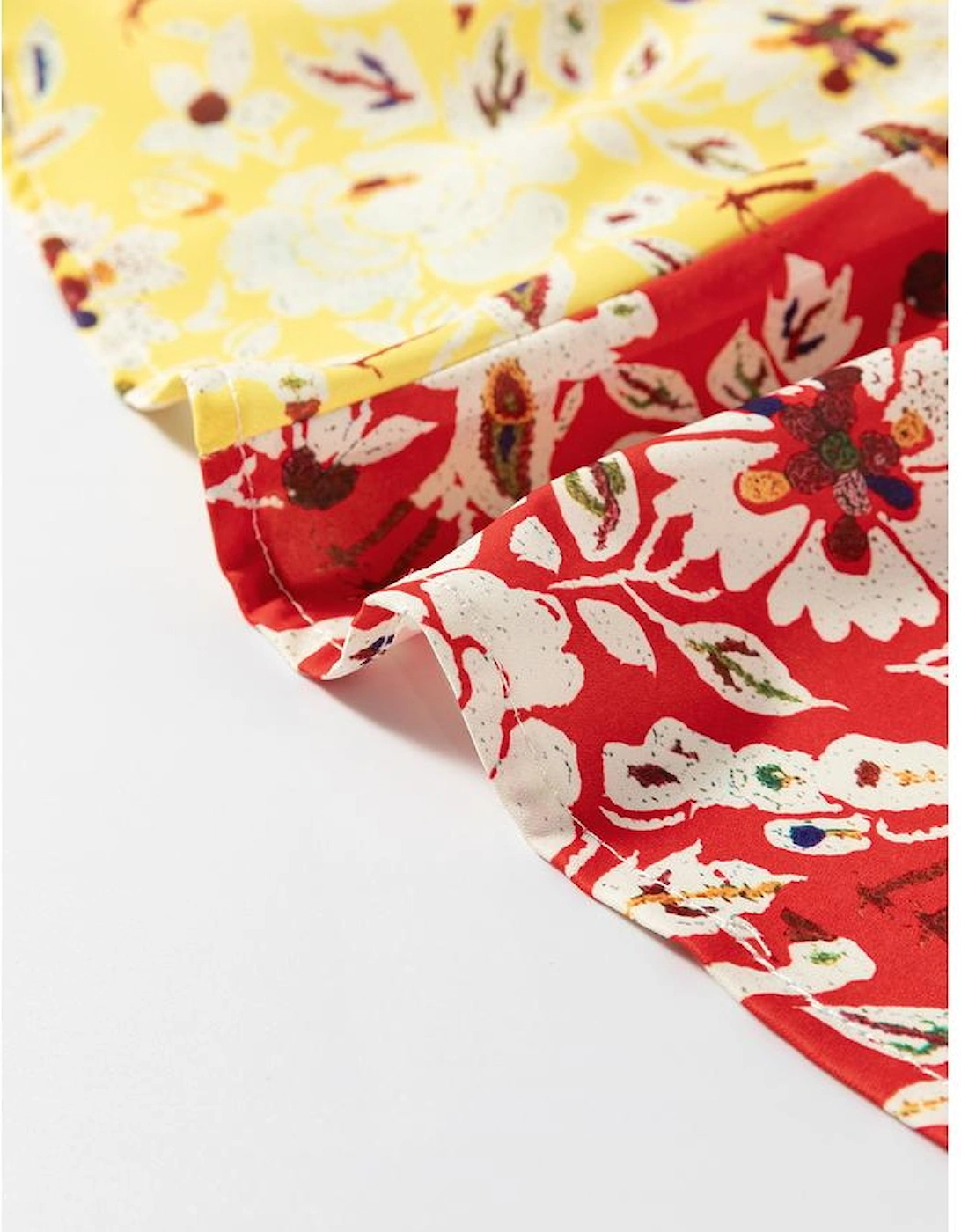 Red Colorful Floral Patchwork Long Sleeve Pleated Mini Dress