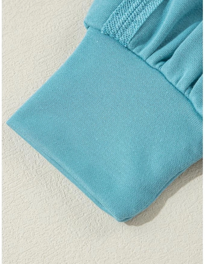 Light Blue Colorblock Patchwork Crew Neck Loose Sweatshirt