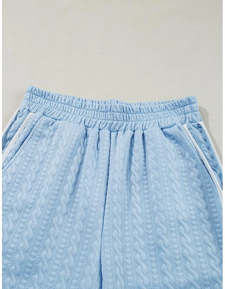 Beau Blue Textured Colorblock Edge Tank Top High Waist Pants Set