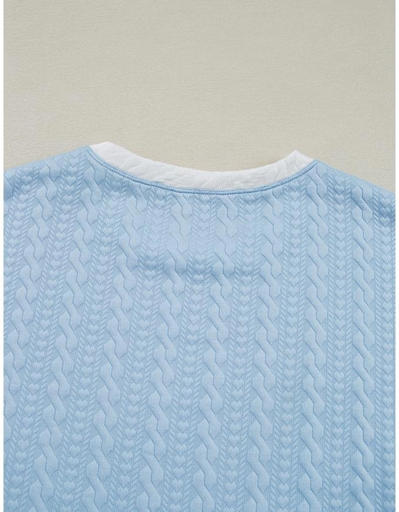 Beau Blue Textured Colorblock Edge Tank Top High Waist Pants Set