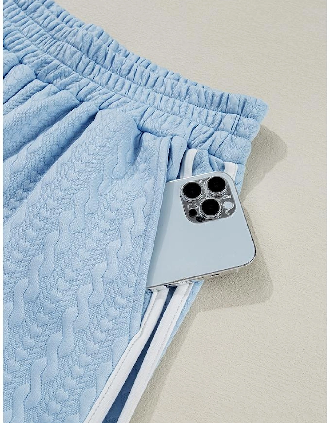 Beau Blue Textured Colorblock Edge Tank Top High Waist Pants Set