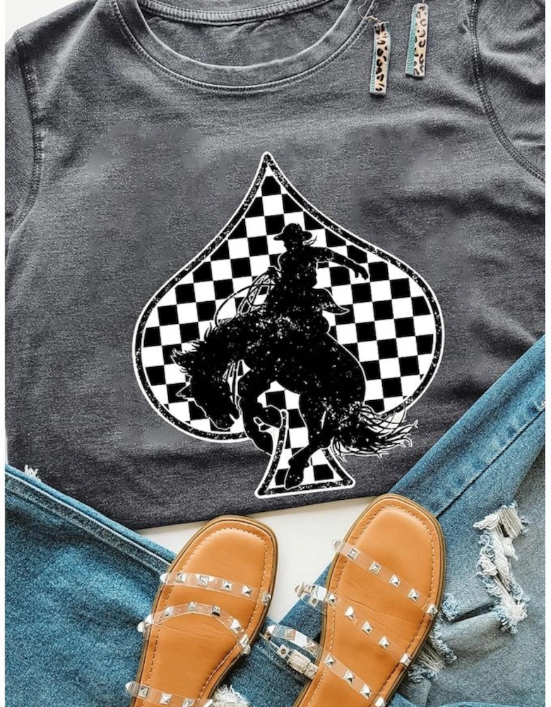 Gray Redeo Check Spades Western Graphic T Shirt